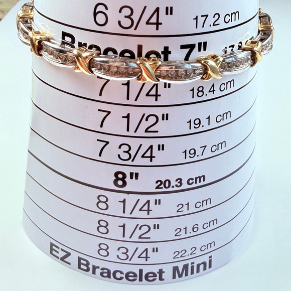 Estate 10K Solid Two Tone Gold 1.4 CT Natural Diamond X Bypass Tennis Bracelet - Picture 9 of 12